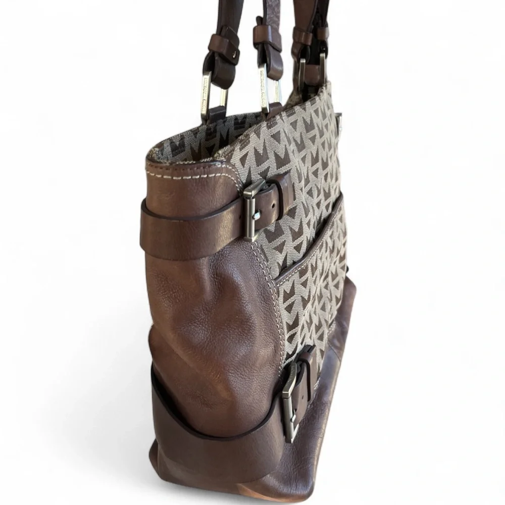 Vintage Michael Kors Canvas & Leather Trim Tote – Jacquard “M” Logo Print - Picture 2 of 8